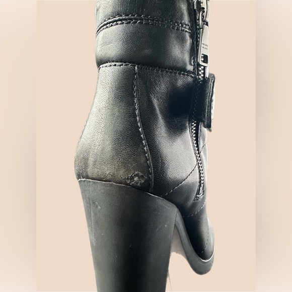 Prada Logo Lug Sole Platform Block Heels Ankle Moto Combat Black Leather 37 1/2 - Picture 13 of 14